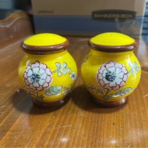 Floral Yellow Ceramic Salt and Pepper Shakers